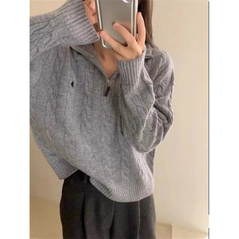 Twist Design Pure Color All-matching Soft Glutinous Fashionable Long Sleeve Knitted Top