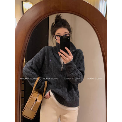 Twist Design Pure Color All-matching Soft Glutinous Fashionable Long Sleeve Knitted Top