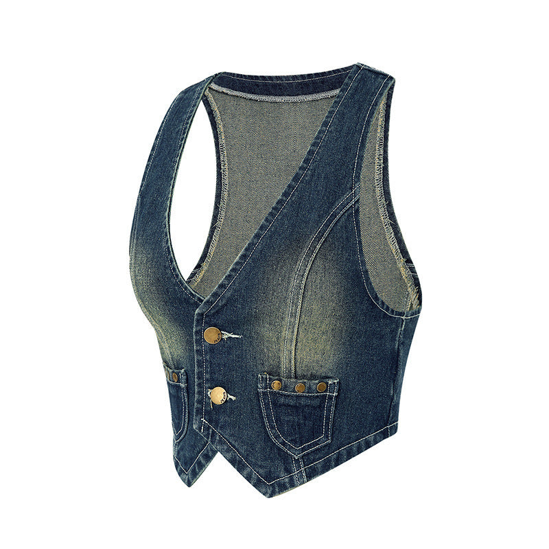 Fashionable Retro Denim Vest For Women