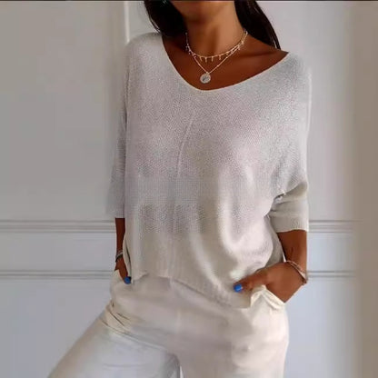 Women's V-neck Fried Dough Twists Slim Knit Pullover Sweater